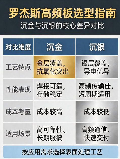 罗杰斯高频板选型指南：沉金与沉银的核心差异对比